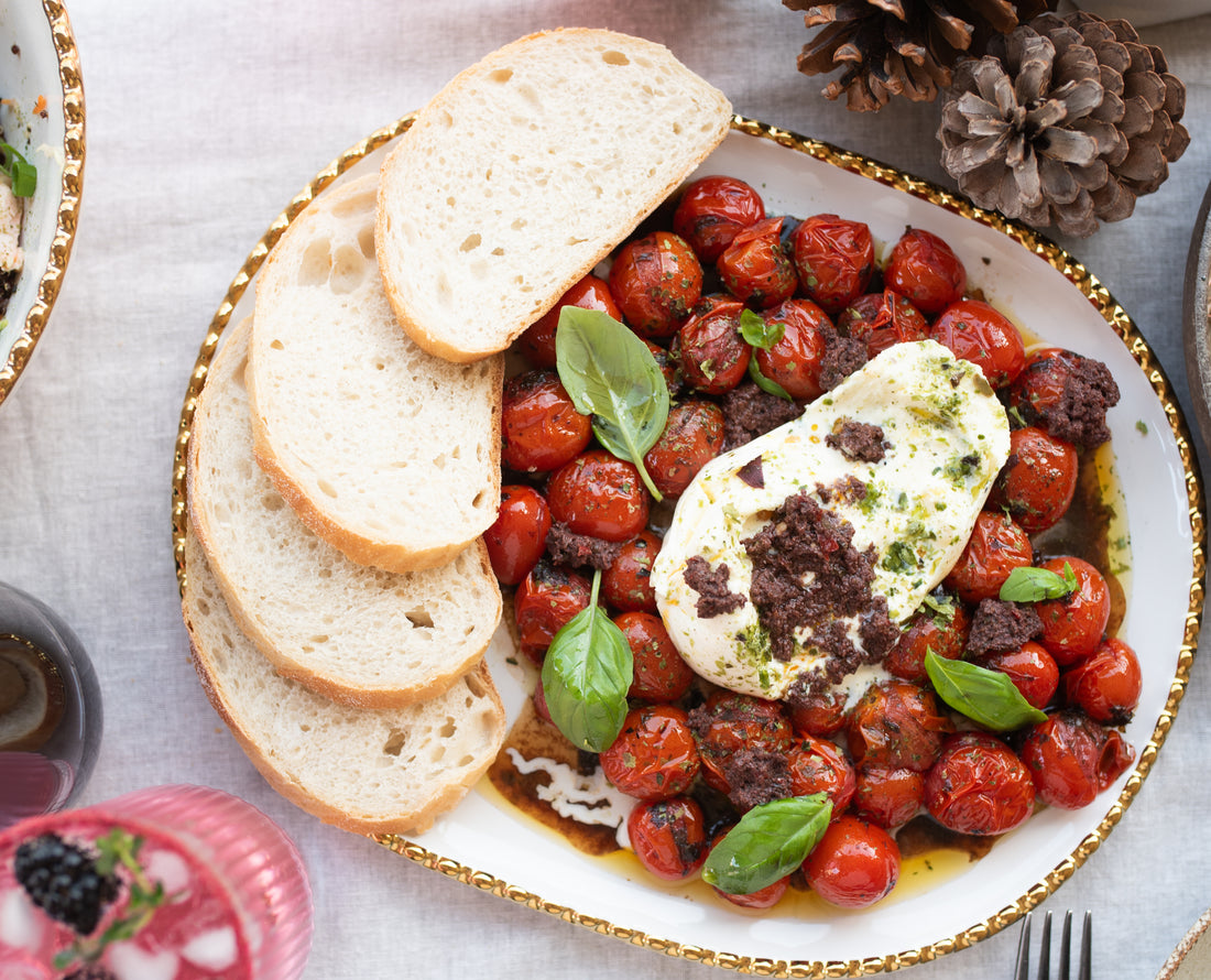 Roast Tomato with Chilli Olive Tapenade and Burrata