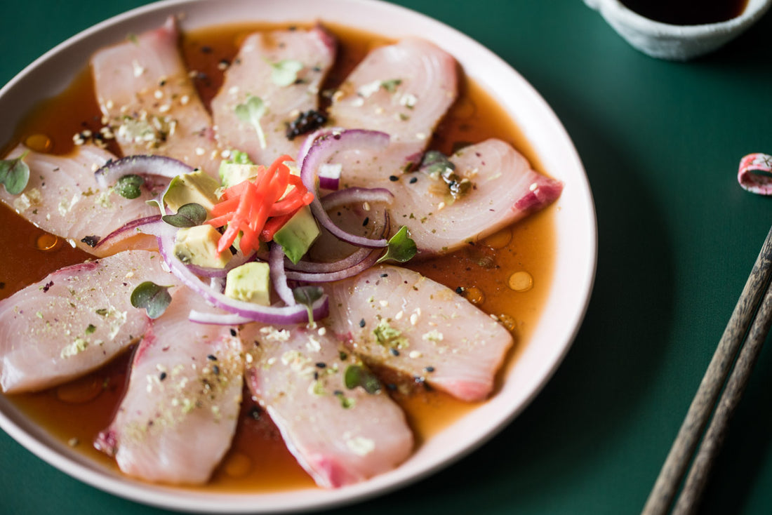 Kingfish Carpaccio with Seaweed and Ponzu Dressing