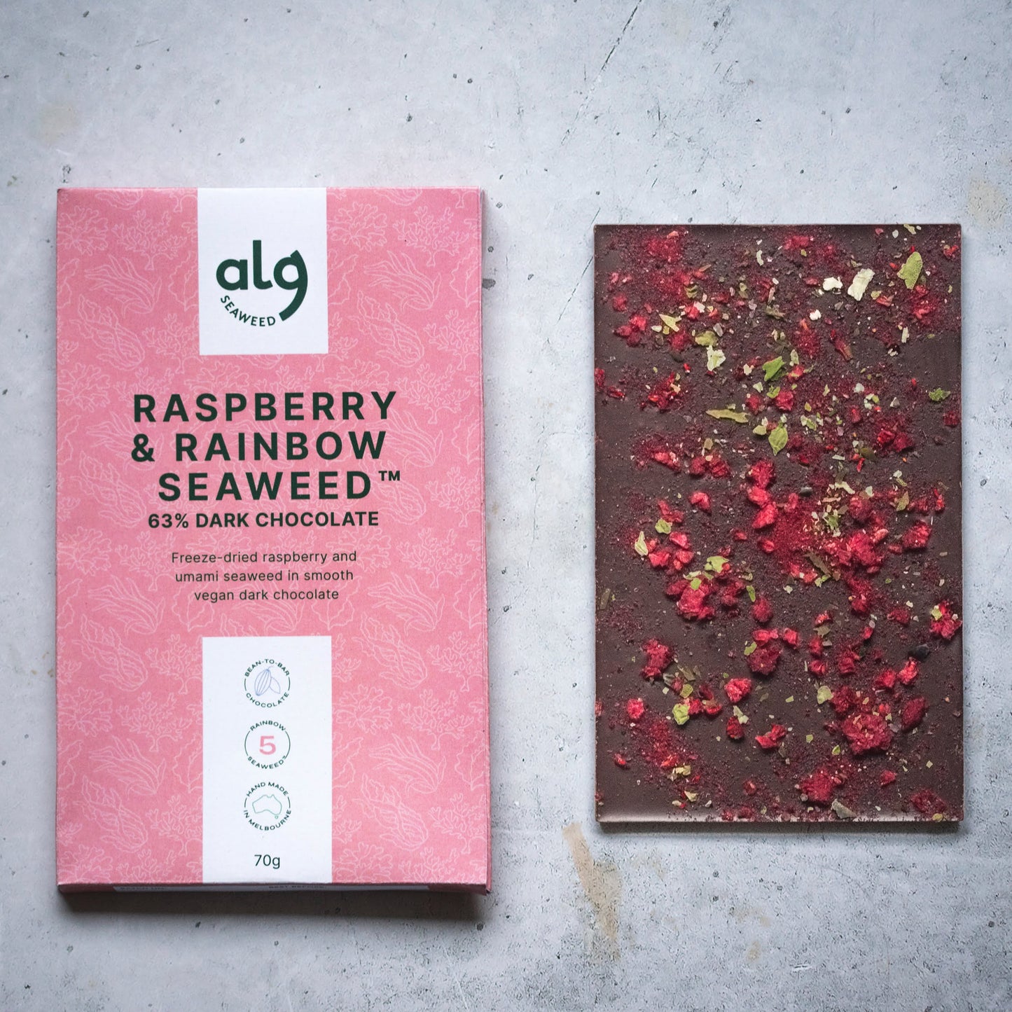 Raspberry & Rainbow Seaweed™ Dark Chocolate